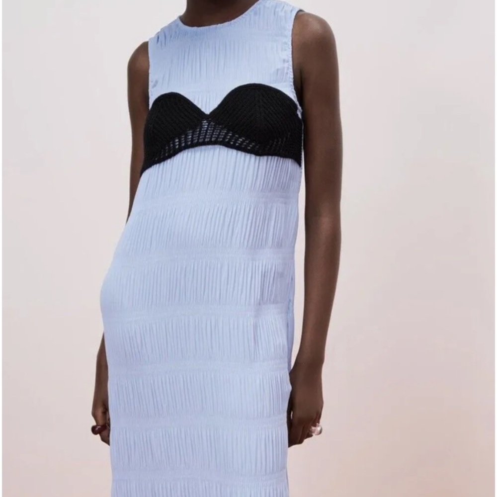 Zara Elegant Grecian Crinkle Midi Dress Size L